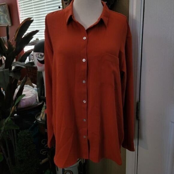 J. Jill Tops - J.Jill Blouse Top Burnt Pumpkin Orange Medium button front down